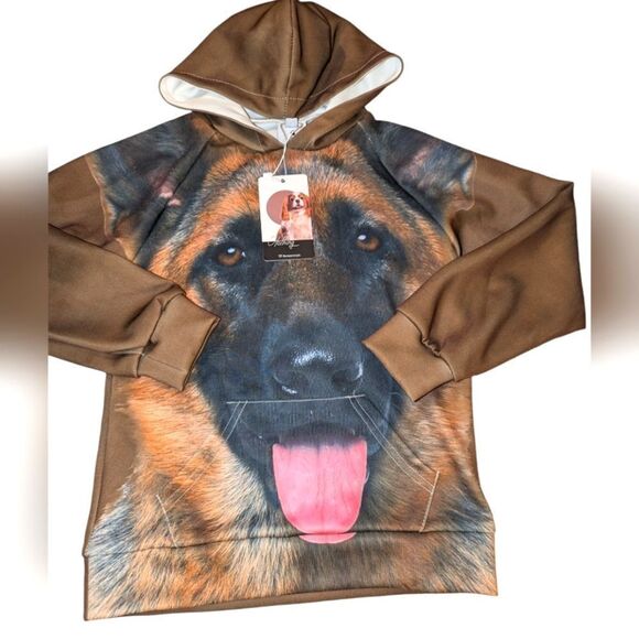 I Love Animals kids German Shepherd brown hooded sweatshirt size large nwt - Picture 1 of 5